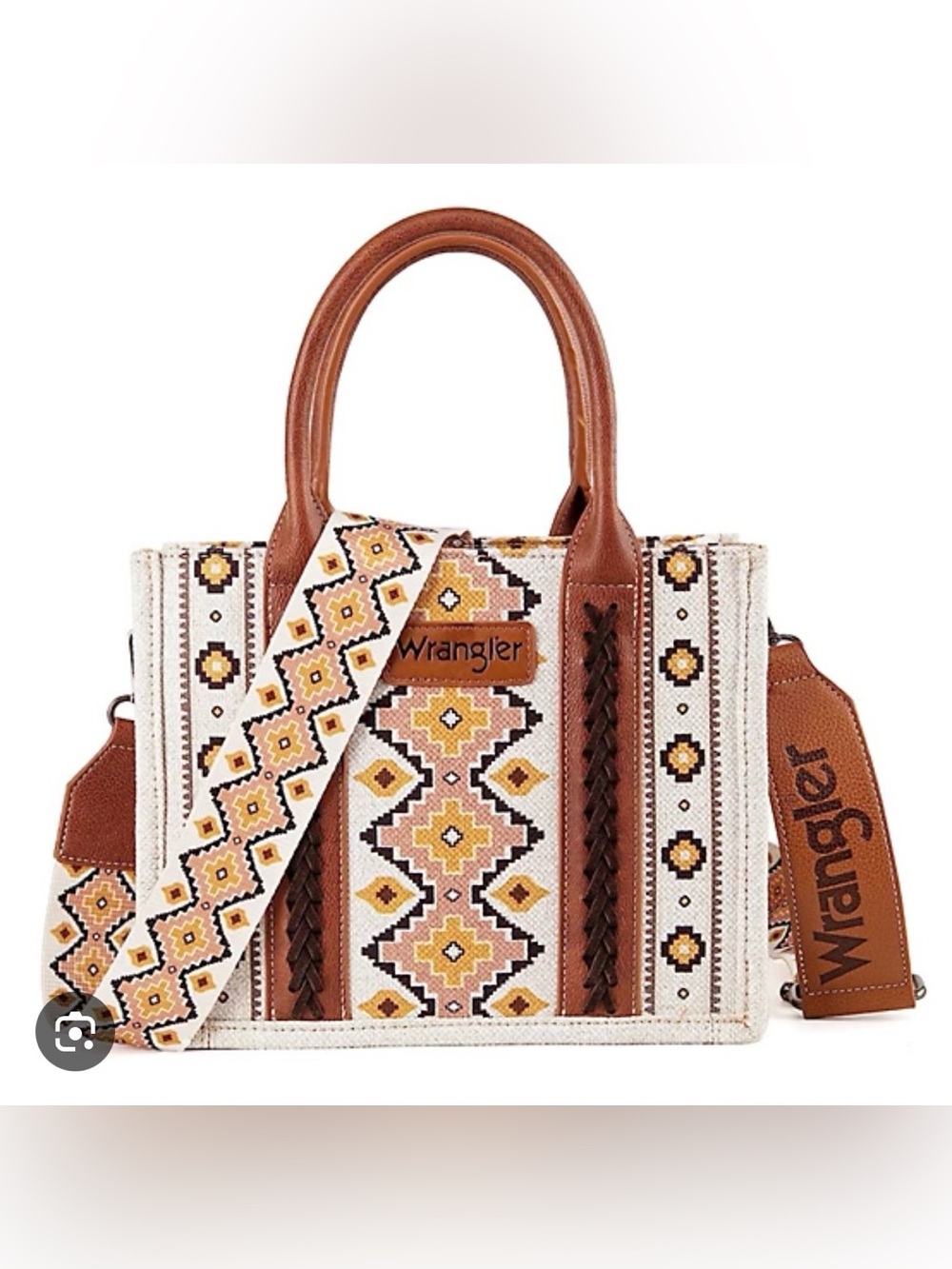 🤎NWT Wrangler Southwestern Aztec Canvas Tote Crossbody Bag Cream Brown NEW 🤎